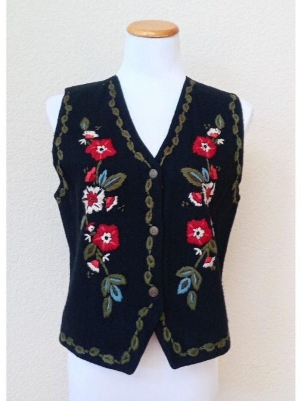 Erika Classics vintage wool floral embroidered vest